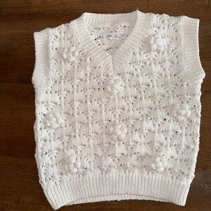 Mango White Floral Knit V-Neck Sweater Vest